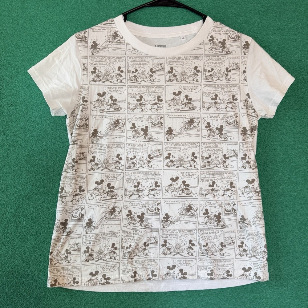 Retro Uniqlo Disney White Mickey Mouse Comics Strip Drawing T Shirt Womens Small